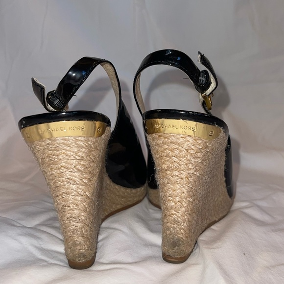 Michael Kors black patent peep toe espadrille wedges - Picture 3 of 3